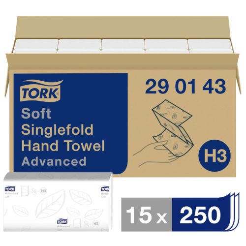 Tork 290143 Singlefold kéztörlő, fehér, 2rét, V hajt., 23x22,6m, H3 (15csom./krt.)