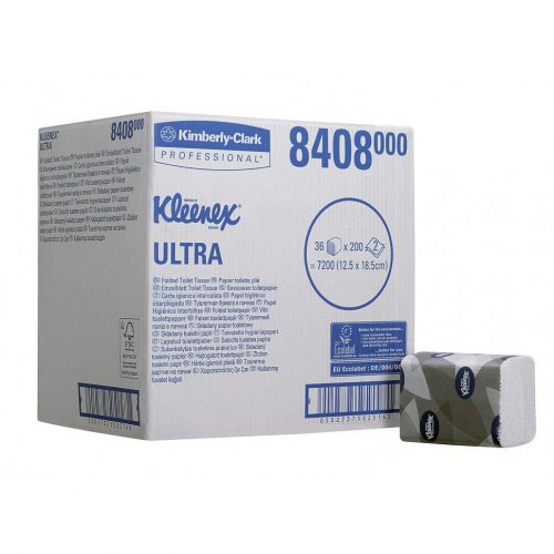 Kleenex Ultra hajtogatott toalett papír - 2 rétegű, fehér (36 csom/krt.)